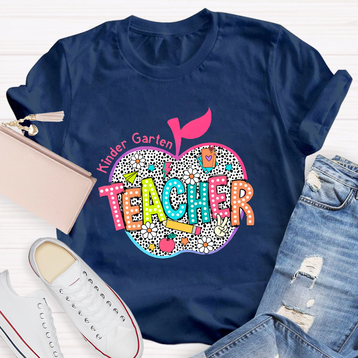 Personalized Neon Leopard Apple Grade Teacher T-Shirt