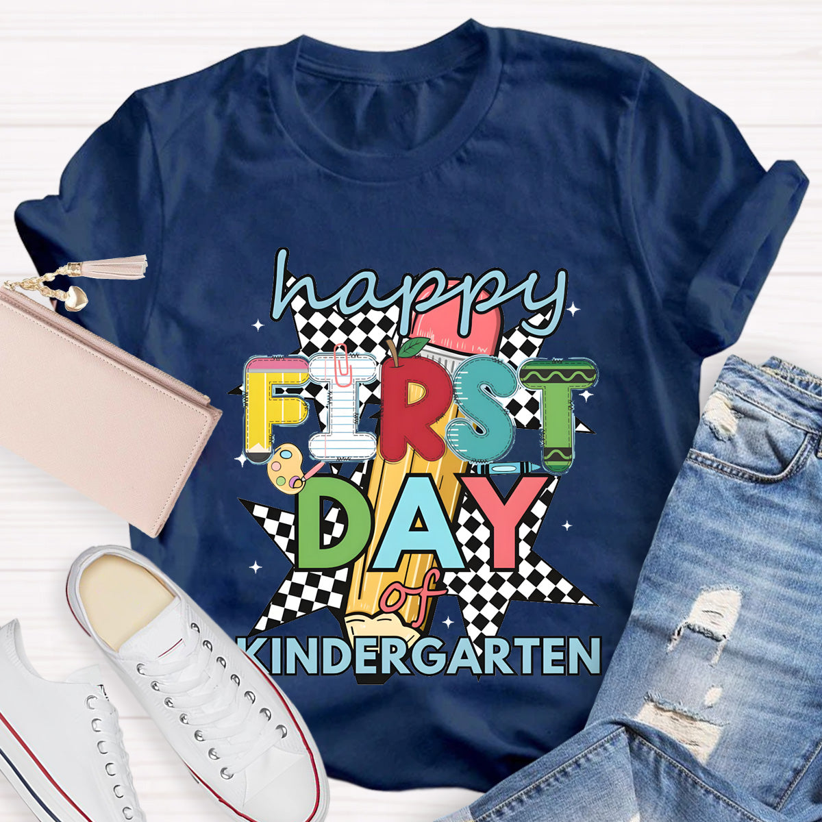 Personalized Grade Happy First Day Of Kindergarten Teacher T-Shirt