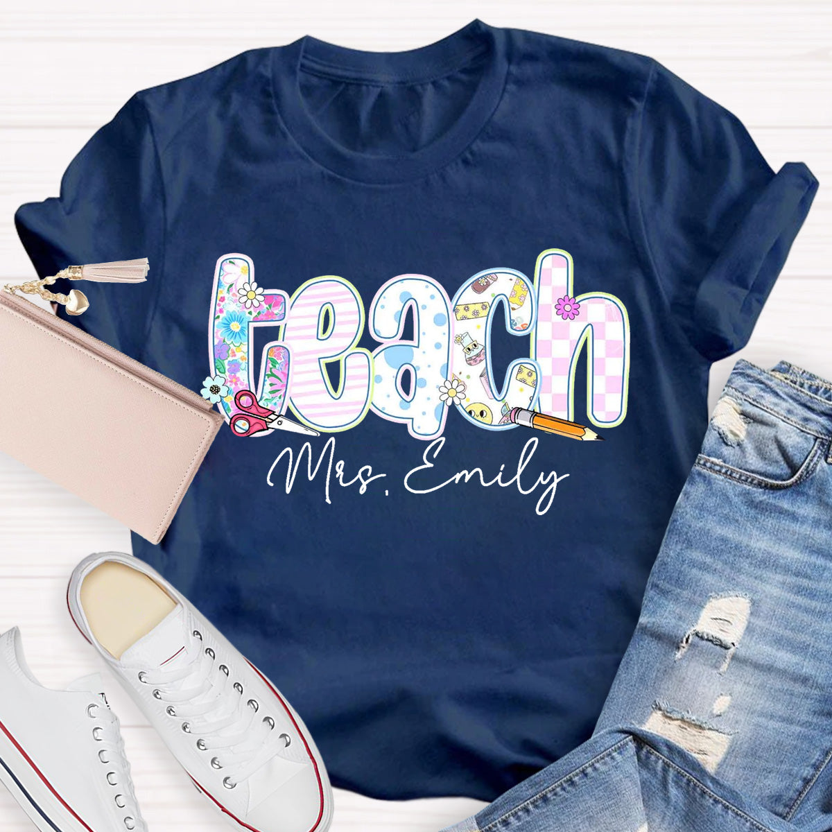 Personalized Name Floral Teacher Training Aid T-Shirt