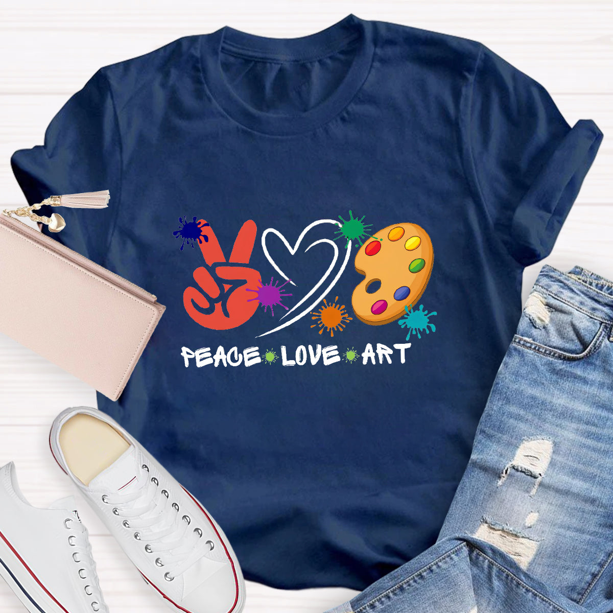 Heart Peace Love Art Teacher T-Shirt