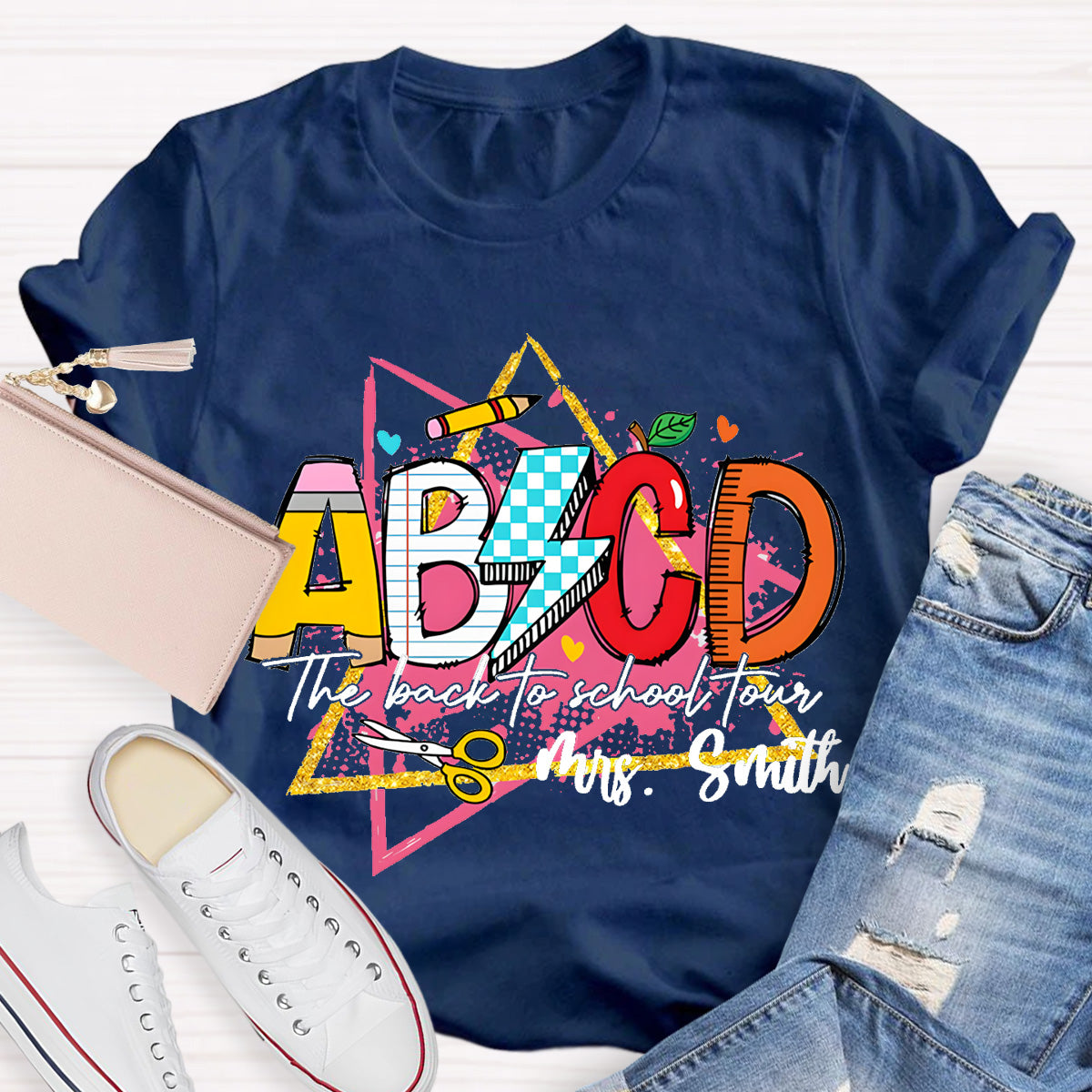 Personalized Name ABCD The Back To School Tour Teacher T-Shirt