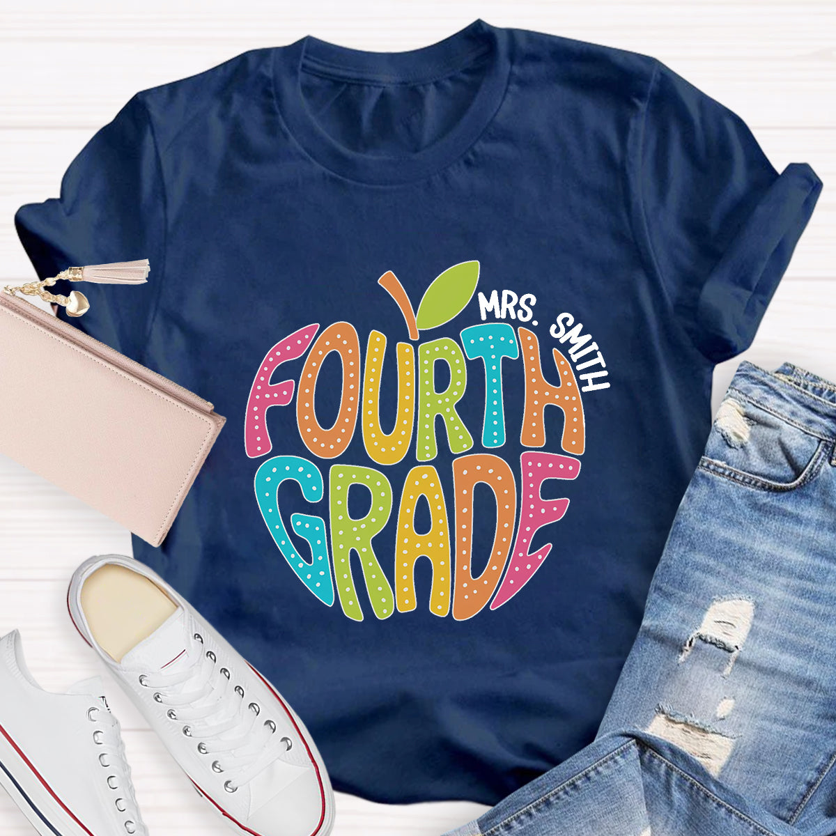 Personalized Grade And Name Letter Apple Teacher T-Shirt