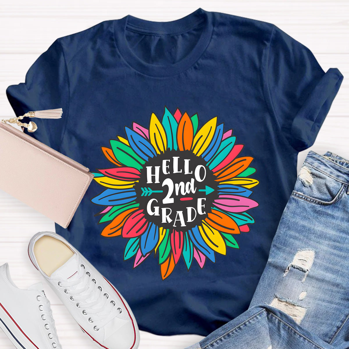 Personalized Grade Hello 2nd Grade Sunflower Teacher T-Shirt