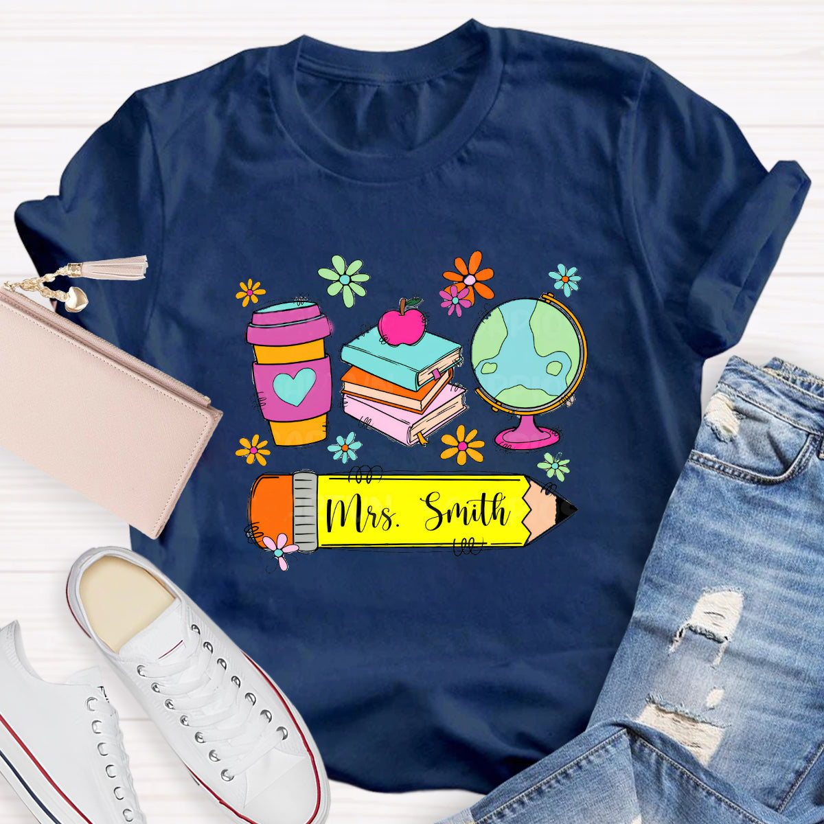 Personalized Teacher Name Coffee Books T-Shirt