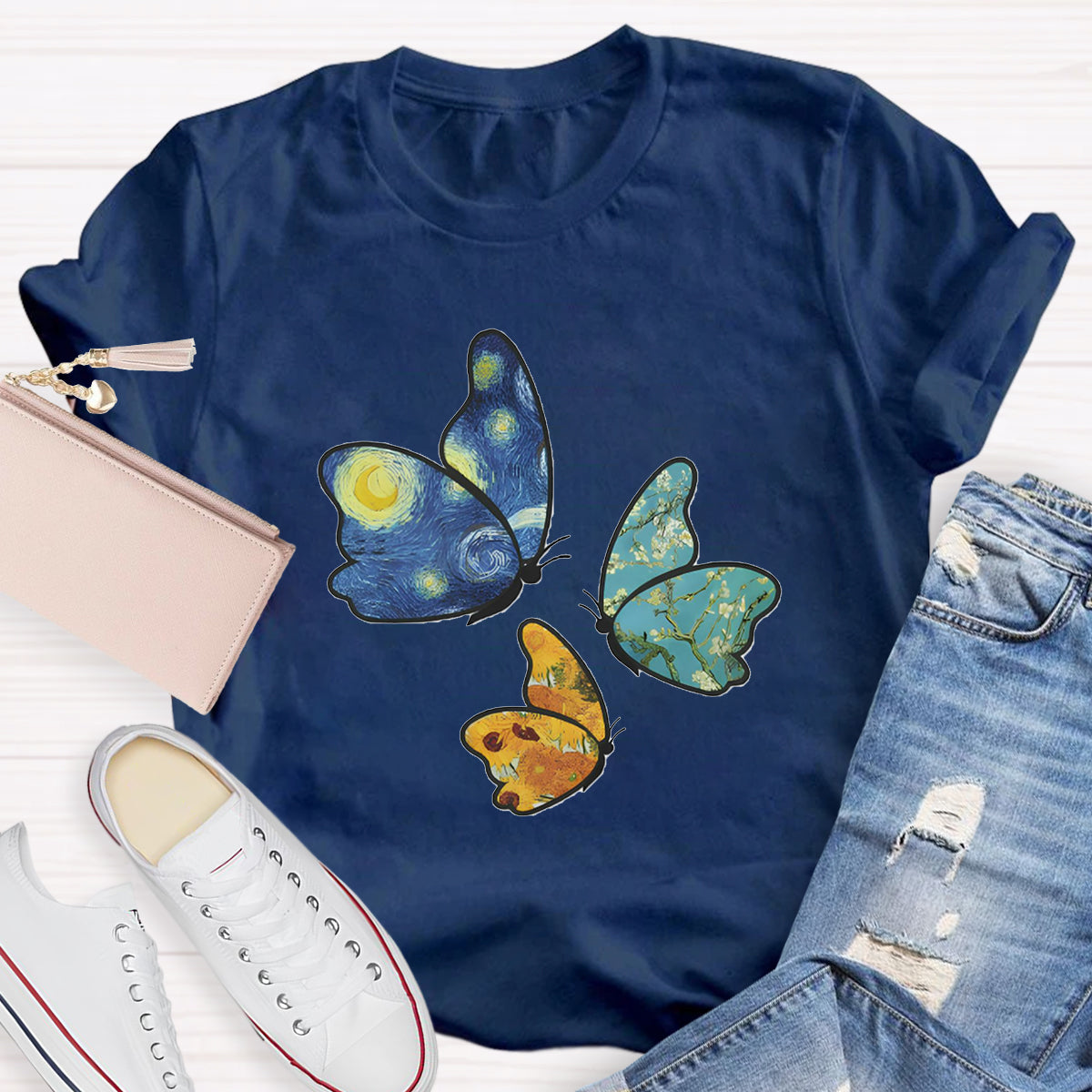 Star Art Butterfly Teacher T-Shirt
