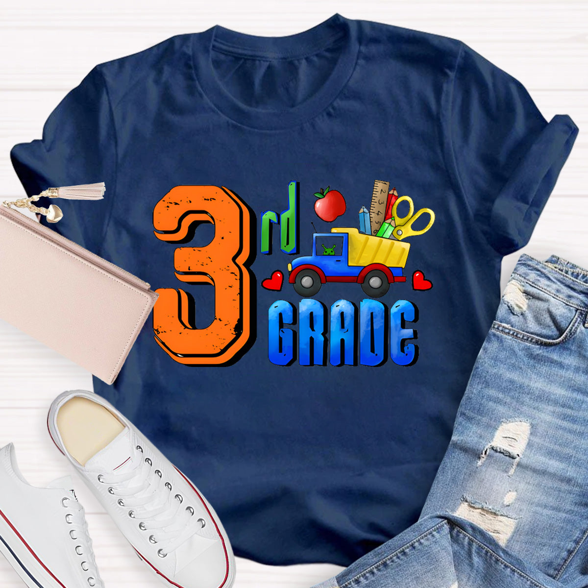 Personalized Grade Truck With Teacher's Tool 2nd Grade Teacher T-Shirt