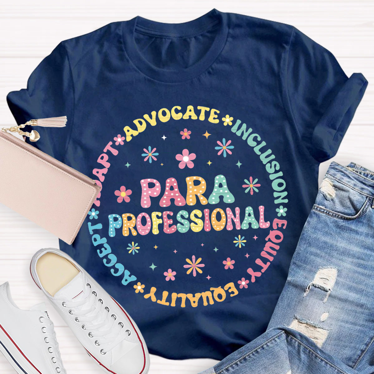 Para Professional Adapt Advocate Pink Flower Teacher T-Shirt