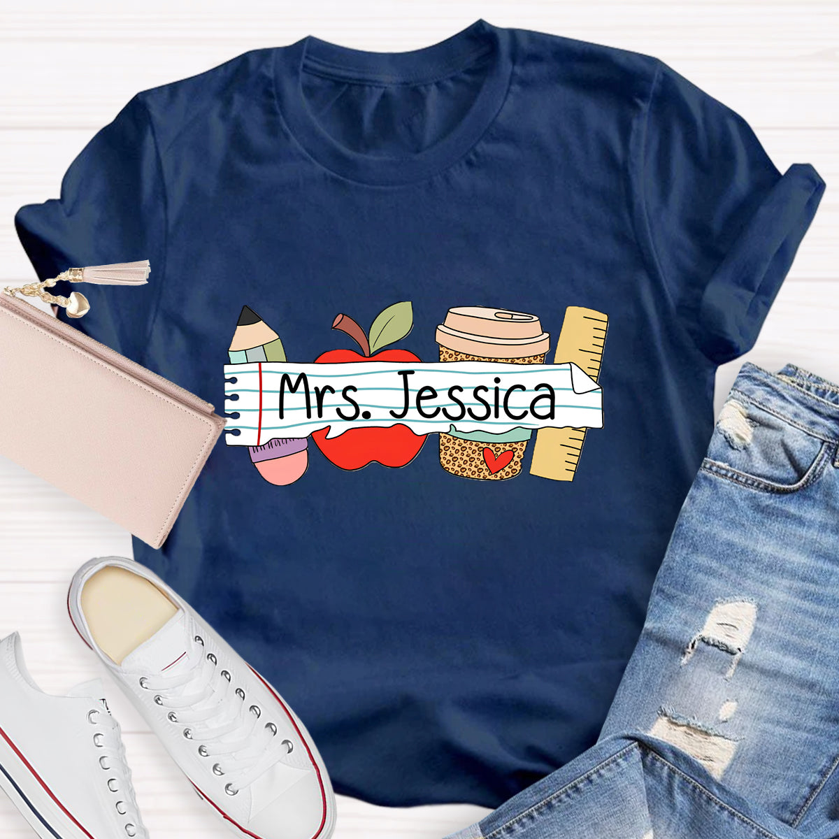 Personalized Teacher's Name Apple Pencil Coffee T-Shirt