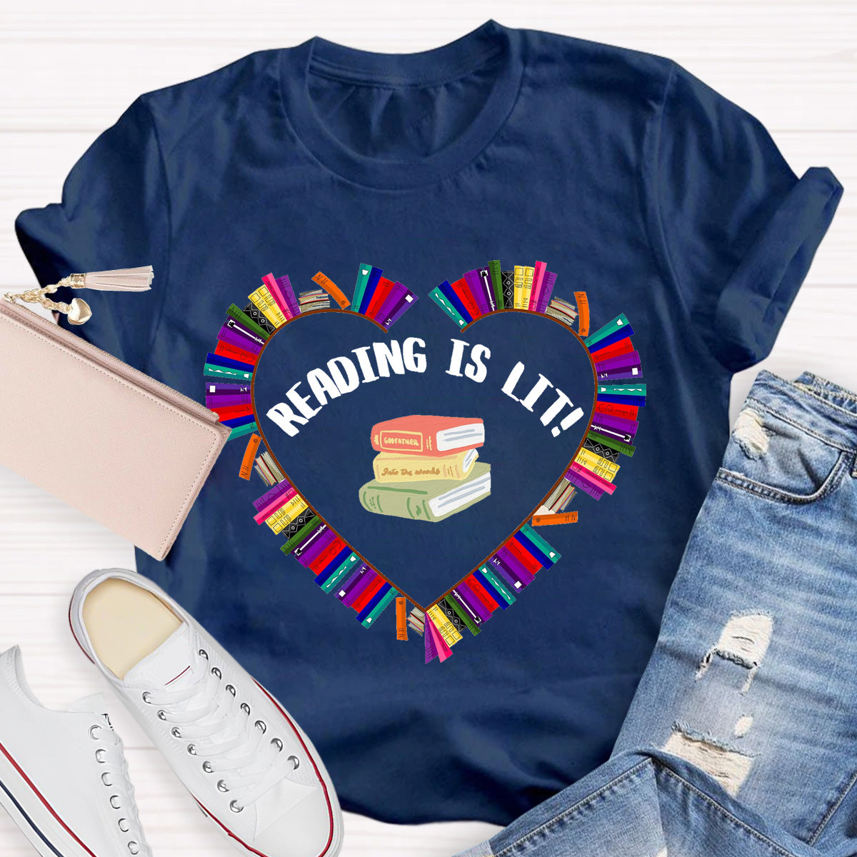 Reading Is Lit Books Heart Teacher T-Shirt