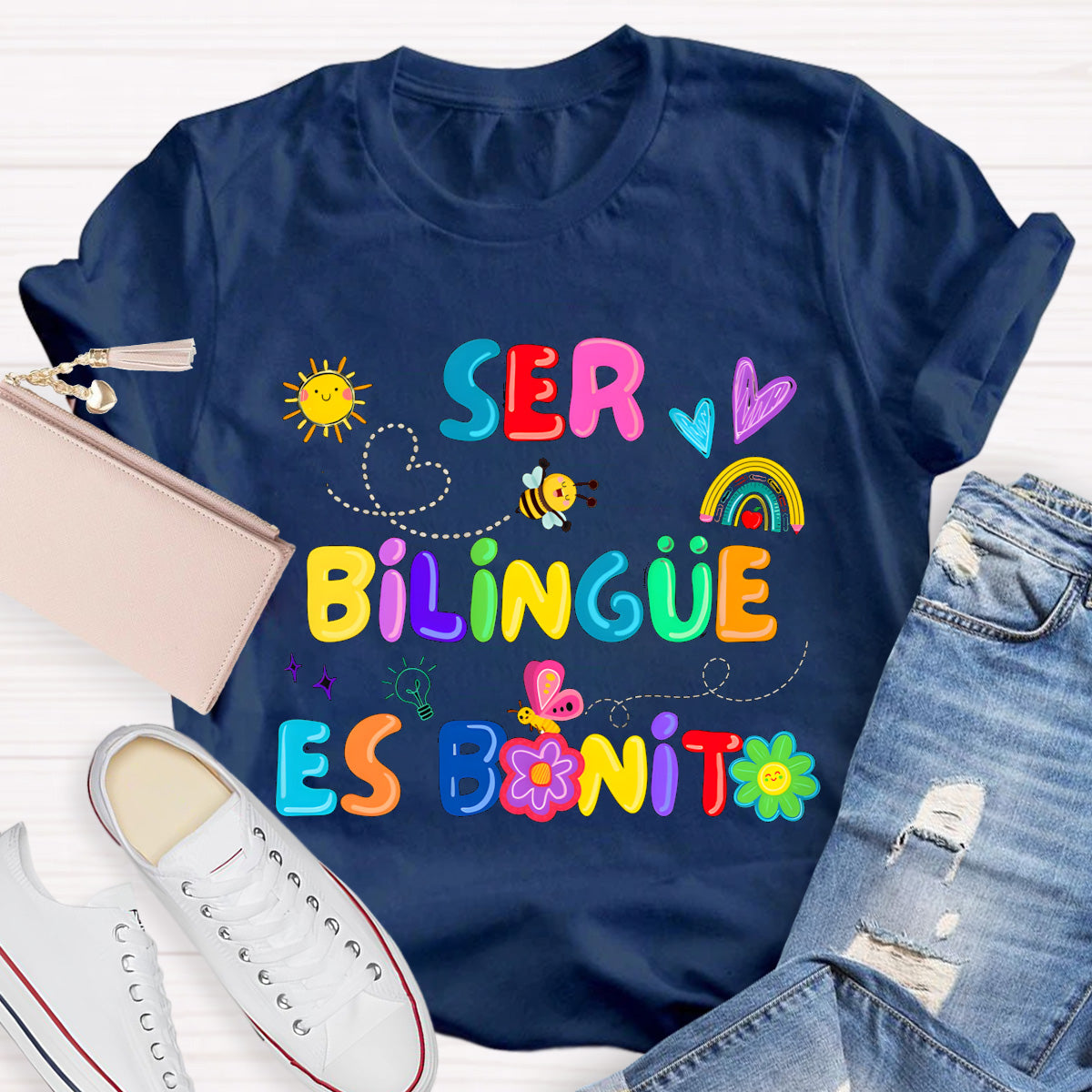 Brighter Floral Ser Bilingue Es Un Super Poder Spanish Teacher T-Shirt