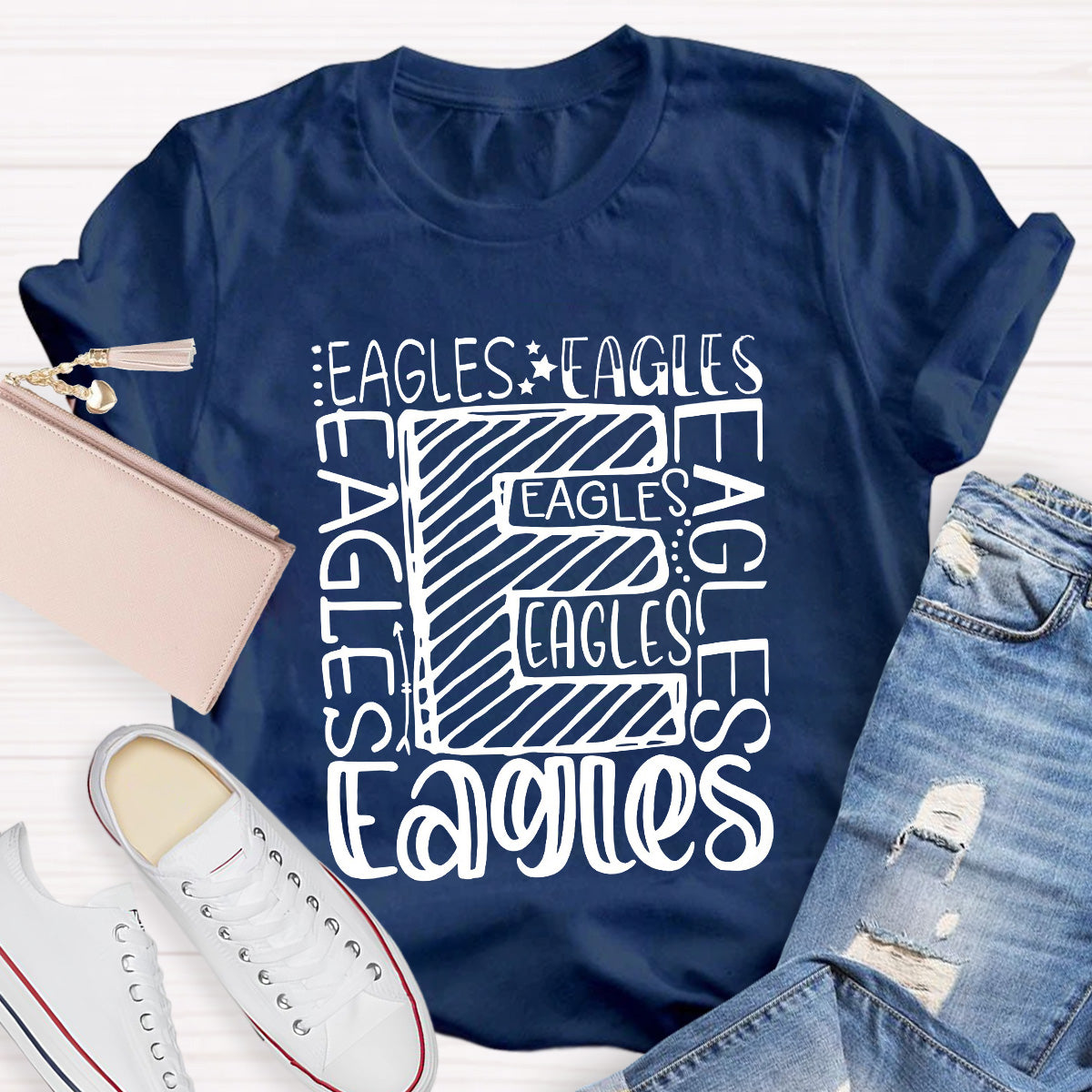 Personalized School Mascot Eagles Black Letters Teacher T-Shirt