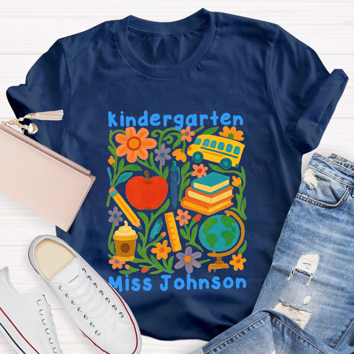 Personalized Grade And Name Back To School Floral Teacher T-Shirt