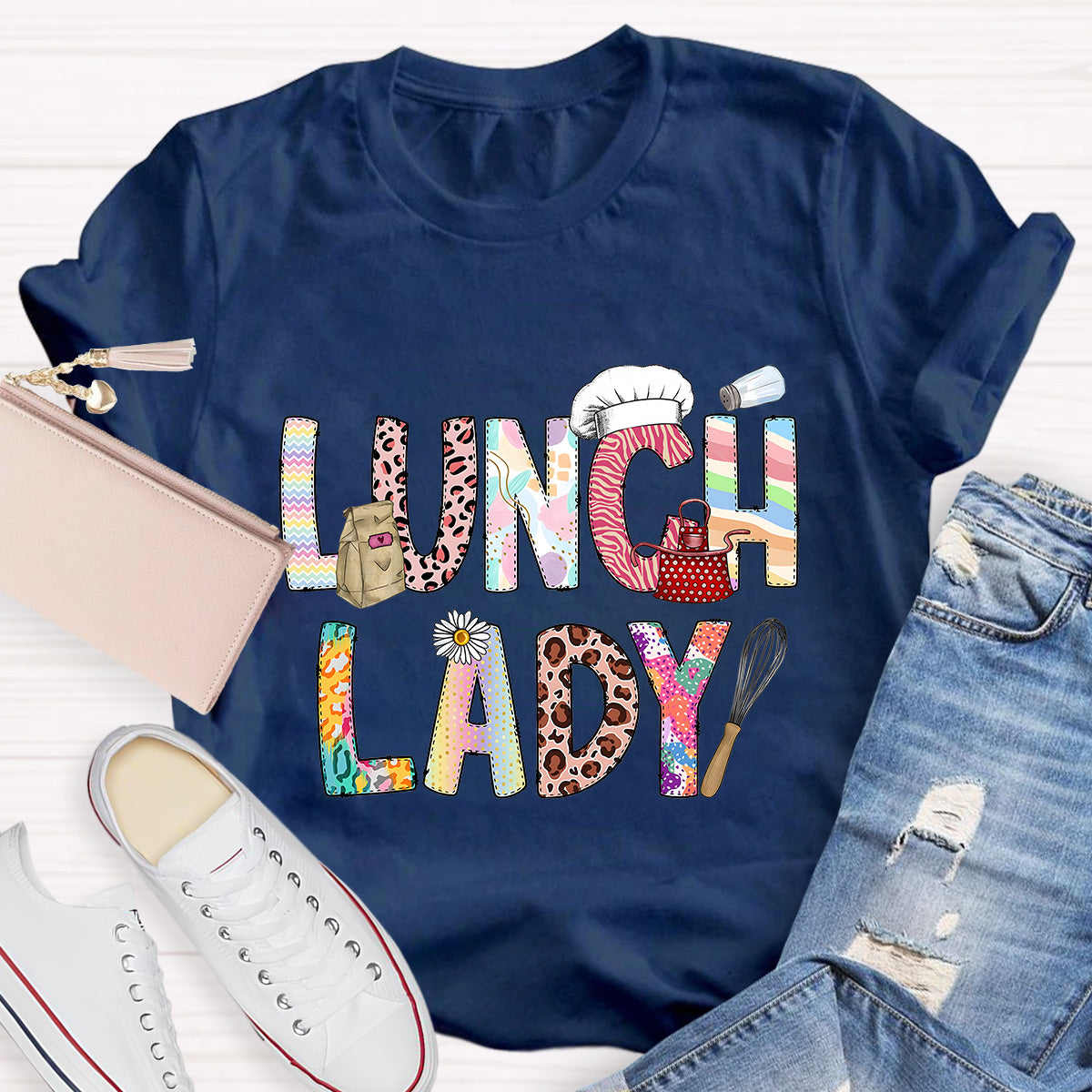 Lunch Lady Flower Teacher T-Shirt