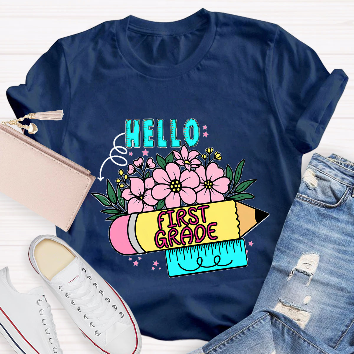 Personalized Grade Hello First Grade Back To School T-Shirt