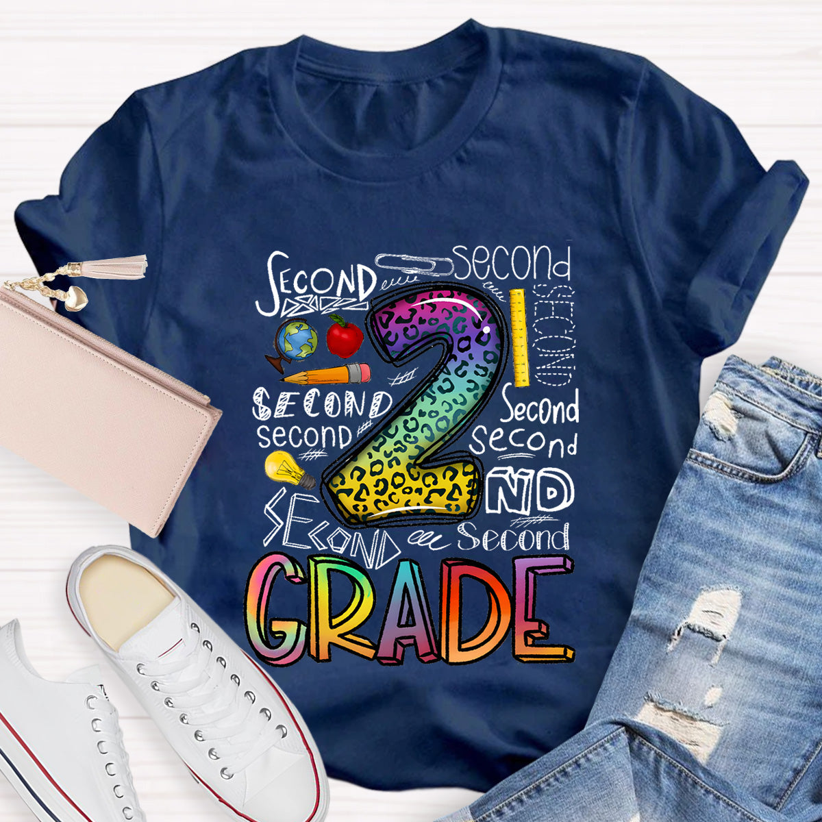Personalized Grade Leopard 2nd Grade Teacher T-Shirt