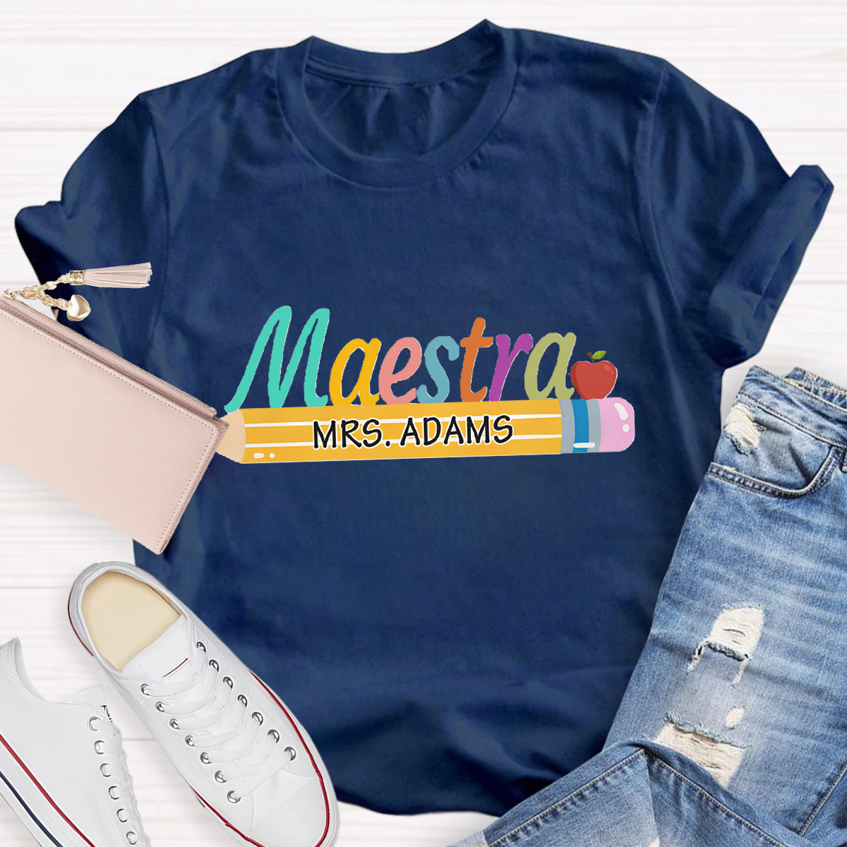Personalized Maestra Teacher Name Mrs.Adams Teacher T-Shirt