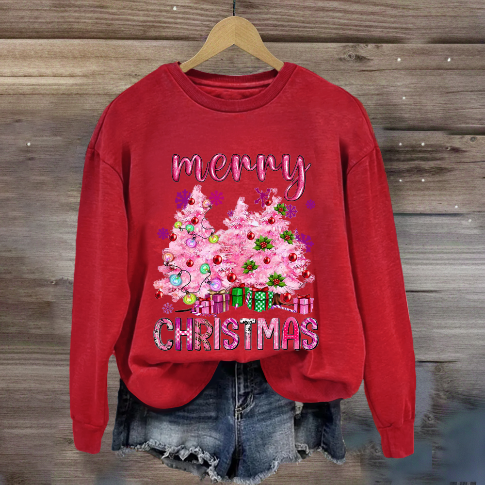 Christmas Pink Tree Gift Teacher Sweatshirt