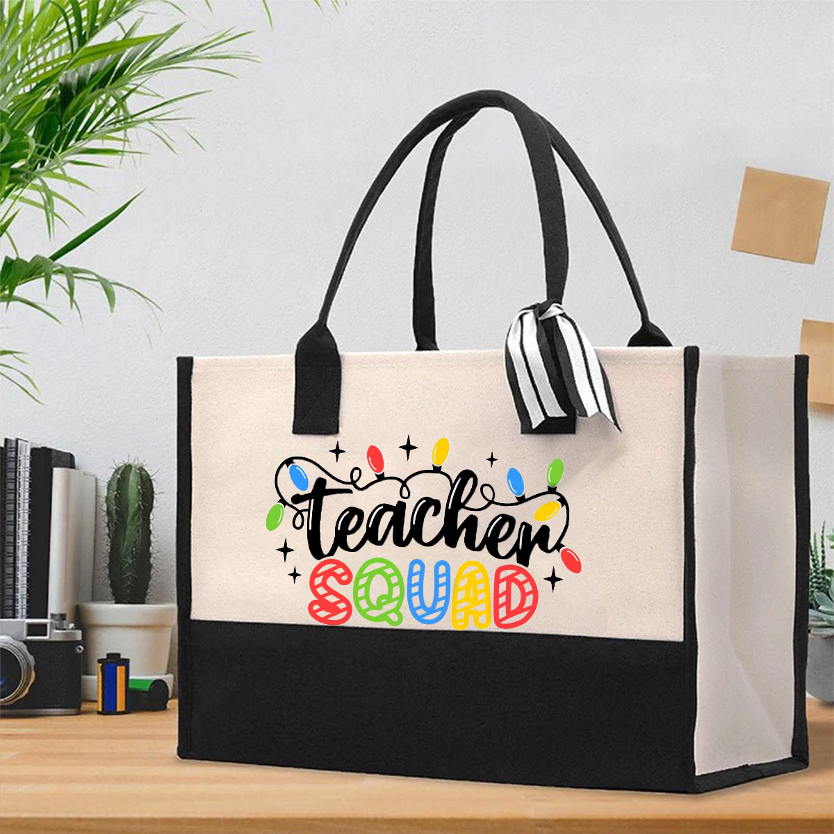 Christmas Teacher Squad Cotton Tote Bag