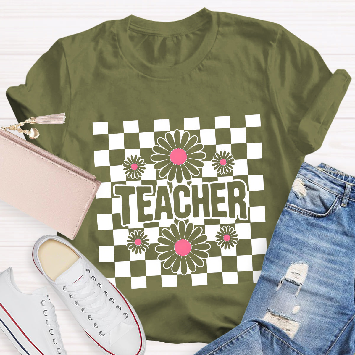 Teacher Black Flowers Teacher T-Shirt