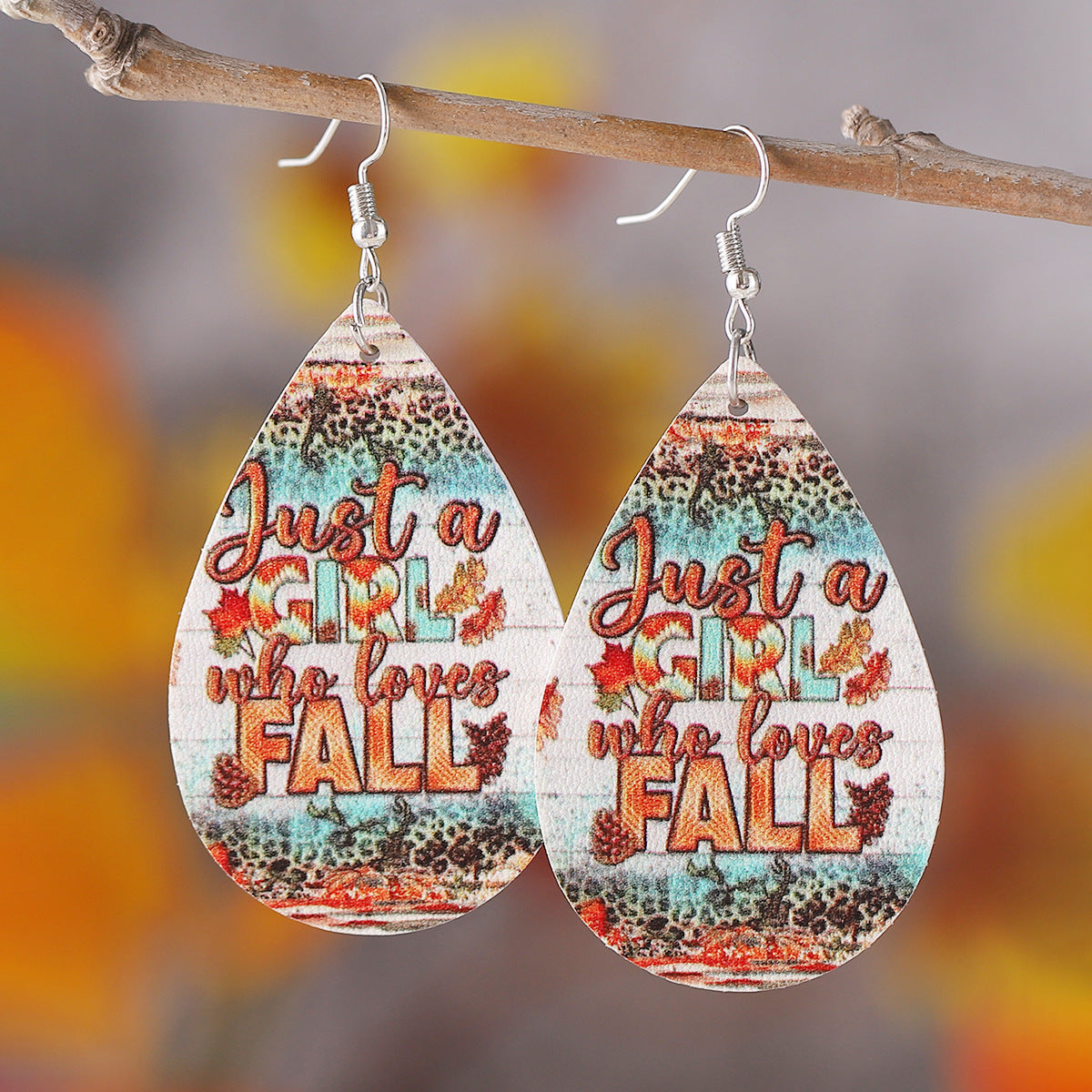 Harvest Pumpkin Sunflower Leopard Print Teardrop Pendant