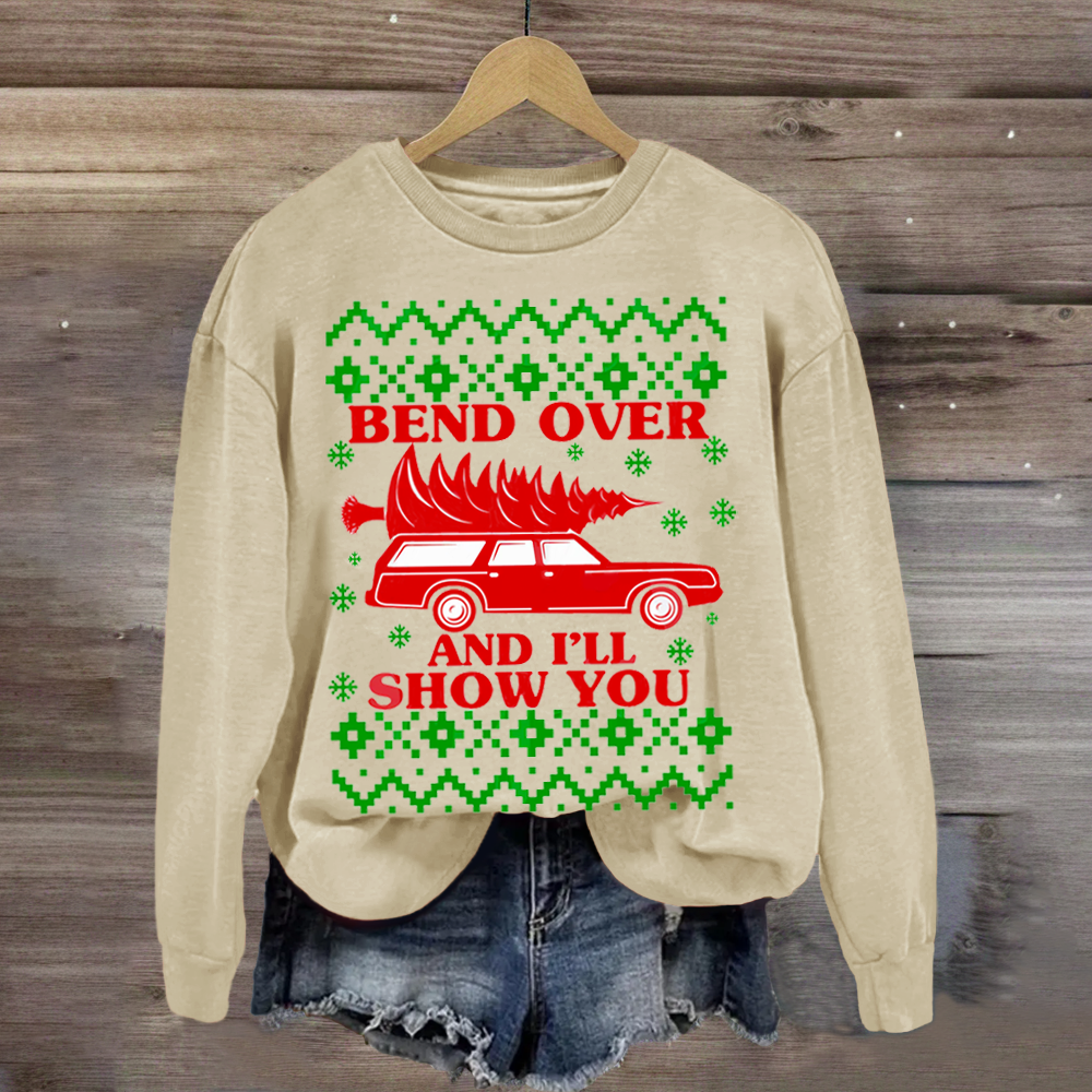 Bend Over And I'll Show You Christmas Red Car Sublimation Sweatshirt