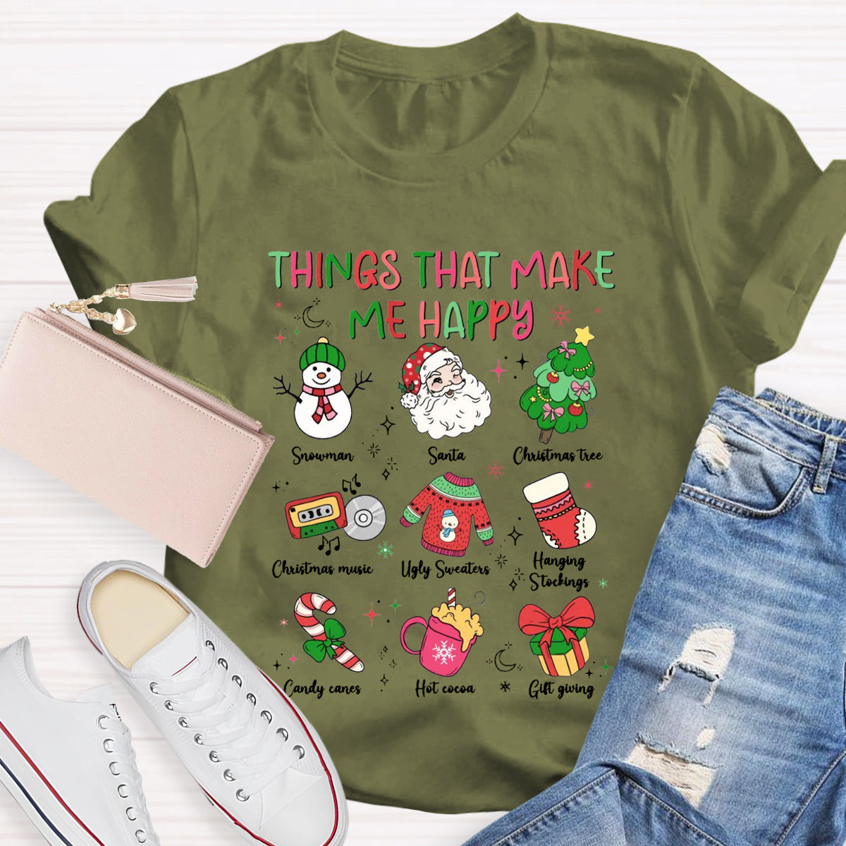 Things That Make Me Happy Snowman Christmas Tree T-Shirt