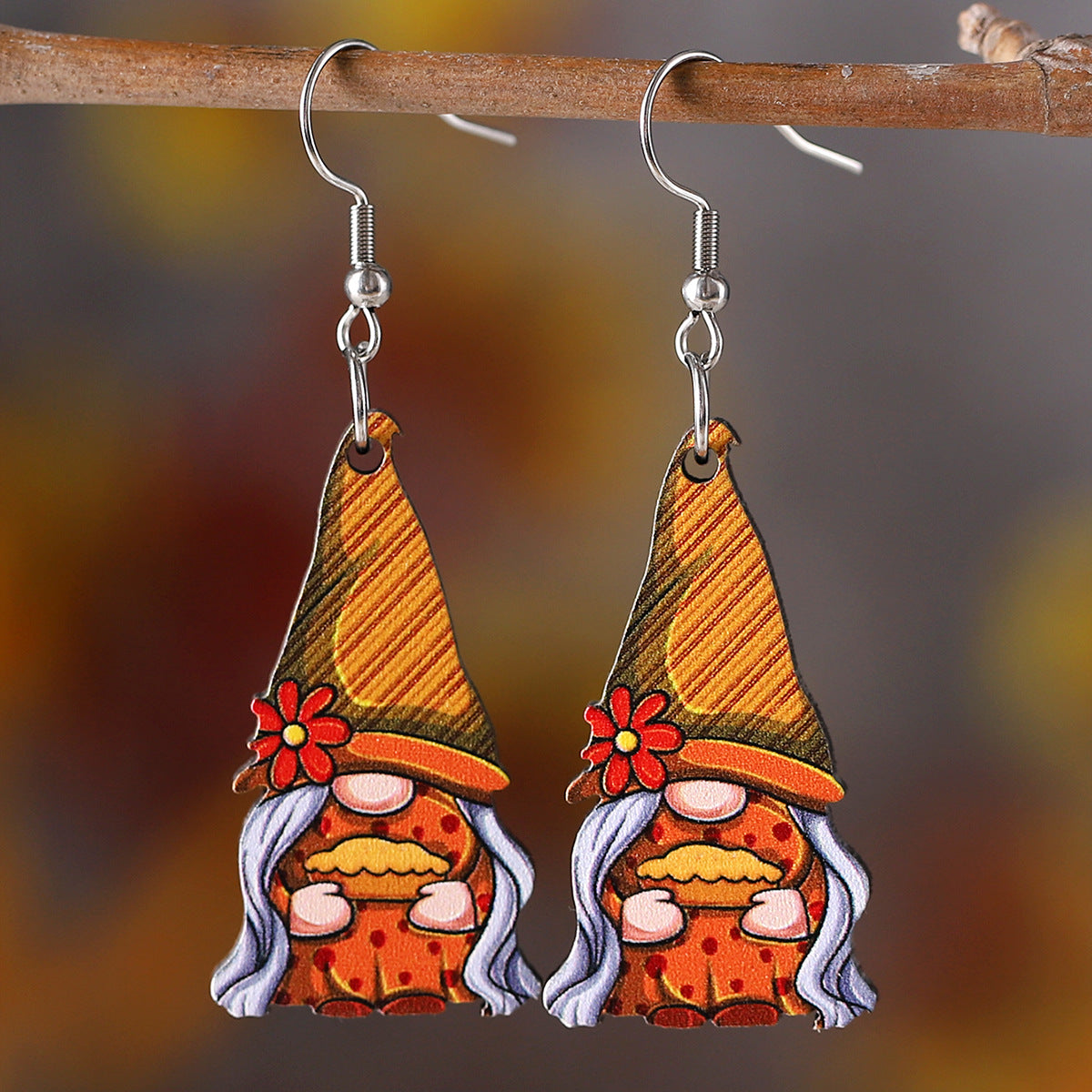 Thanksgiving Pumpkin Gnome Drop Earrings