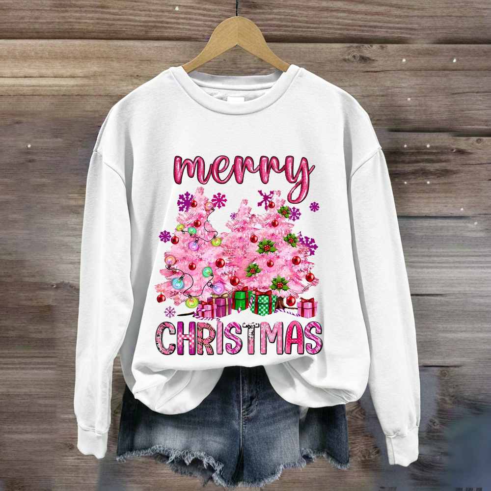 Christmas Pink Tree Gift Teacher Sweatshirt