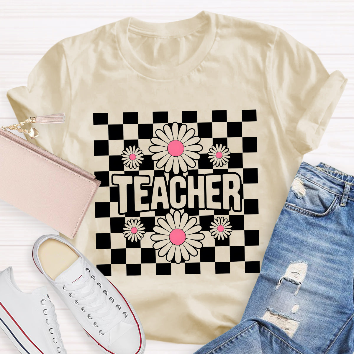 Teacher Black Flowers Teacher T-Shirt