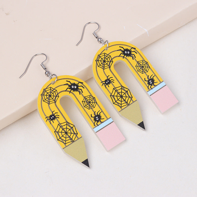 Ghost U-Shaped Pencil Spider Pumpkin Earrings