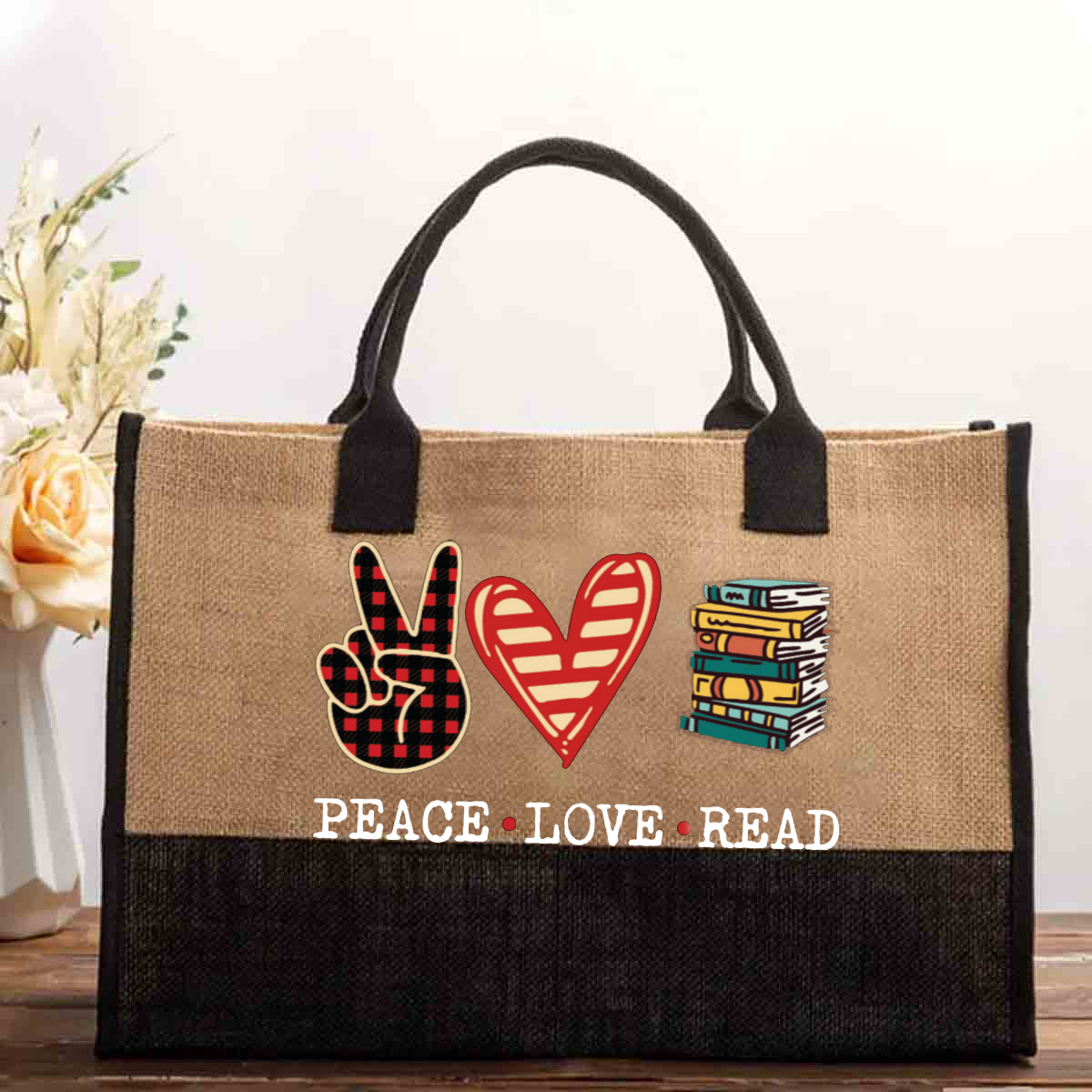 Peace Love Read Cotton Tote Bag