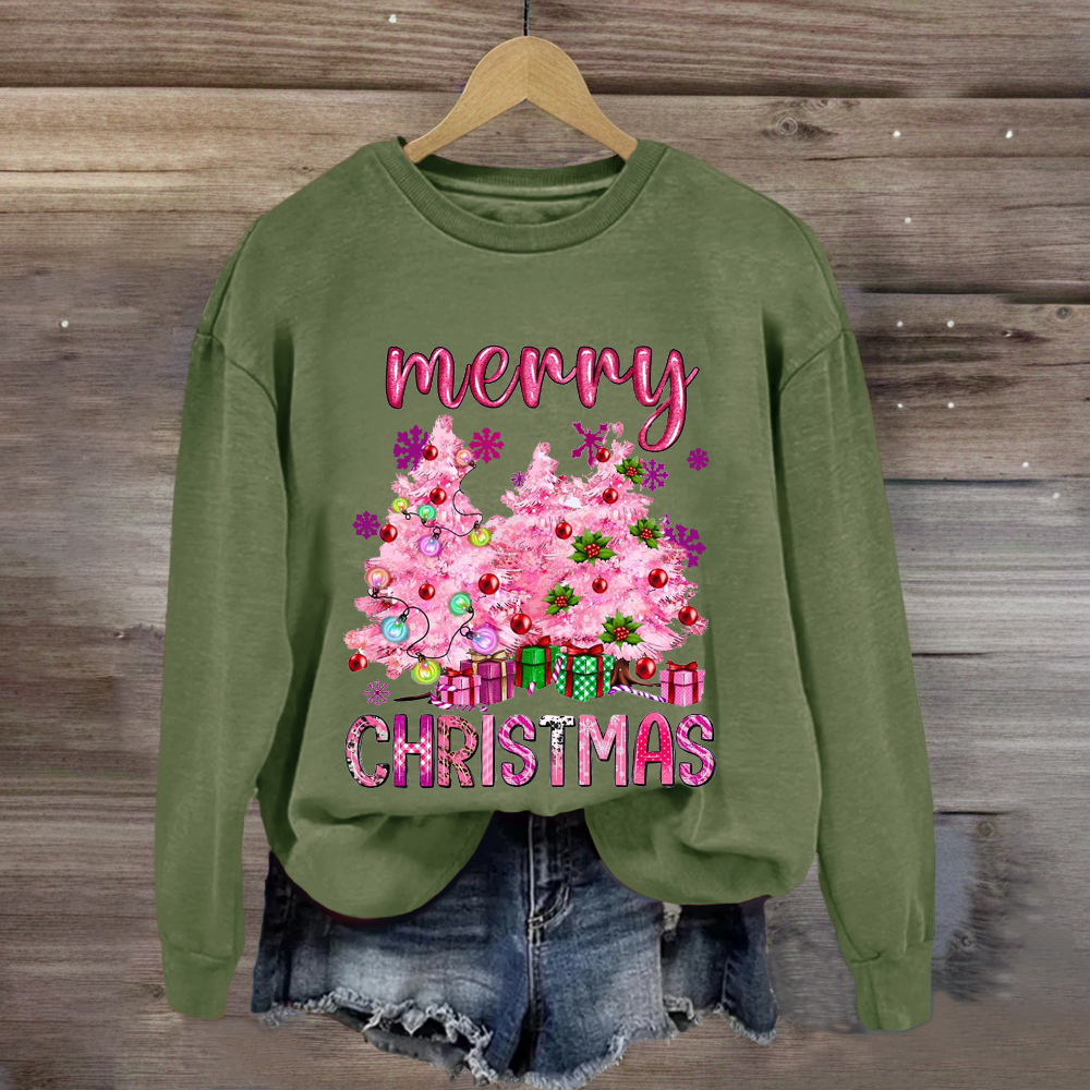 Christmas Pink Tree Gift Teacher Sweatshirt