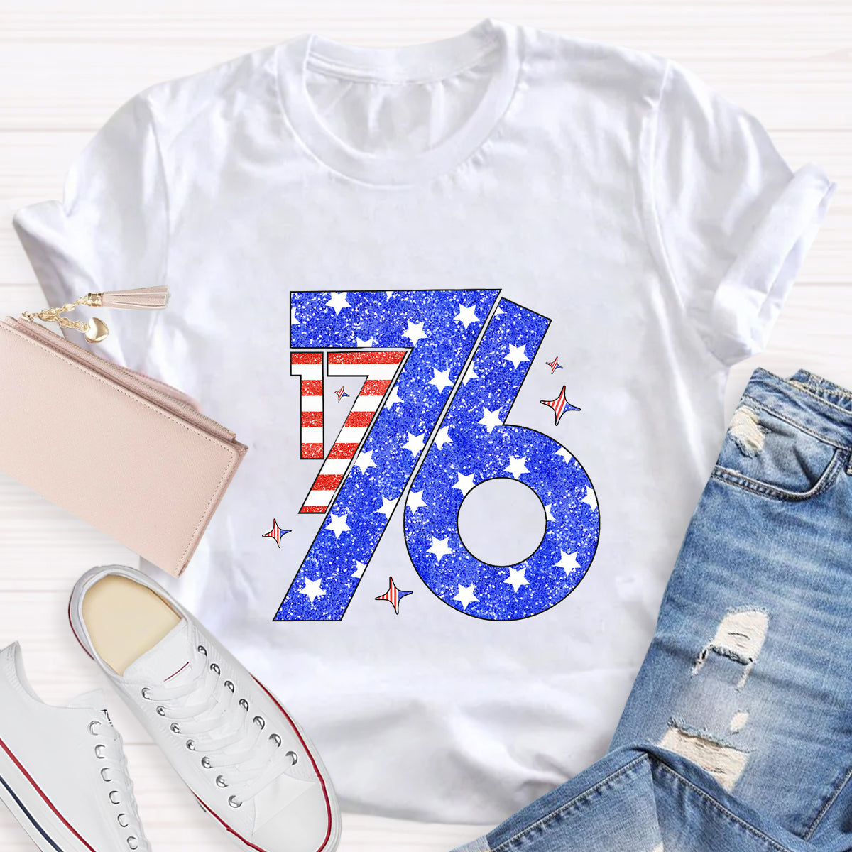 Blue Red White 1776 Teacher T-Shirt