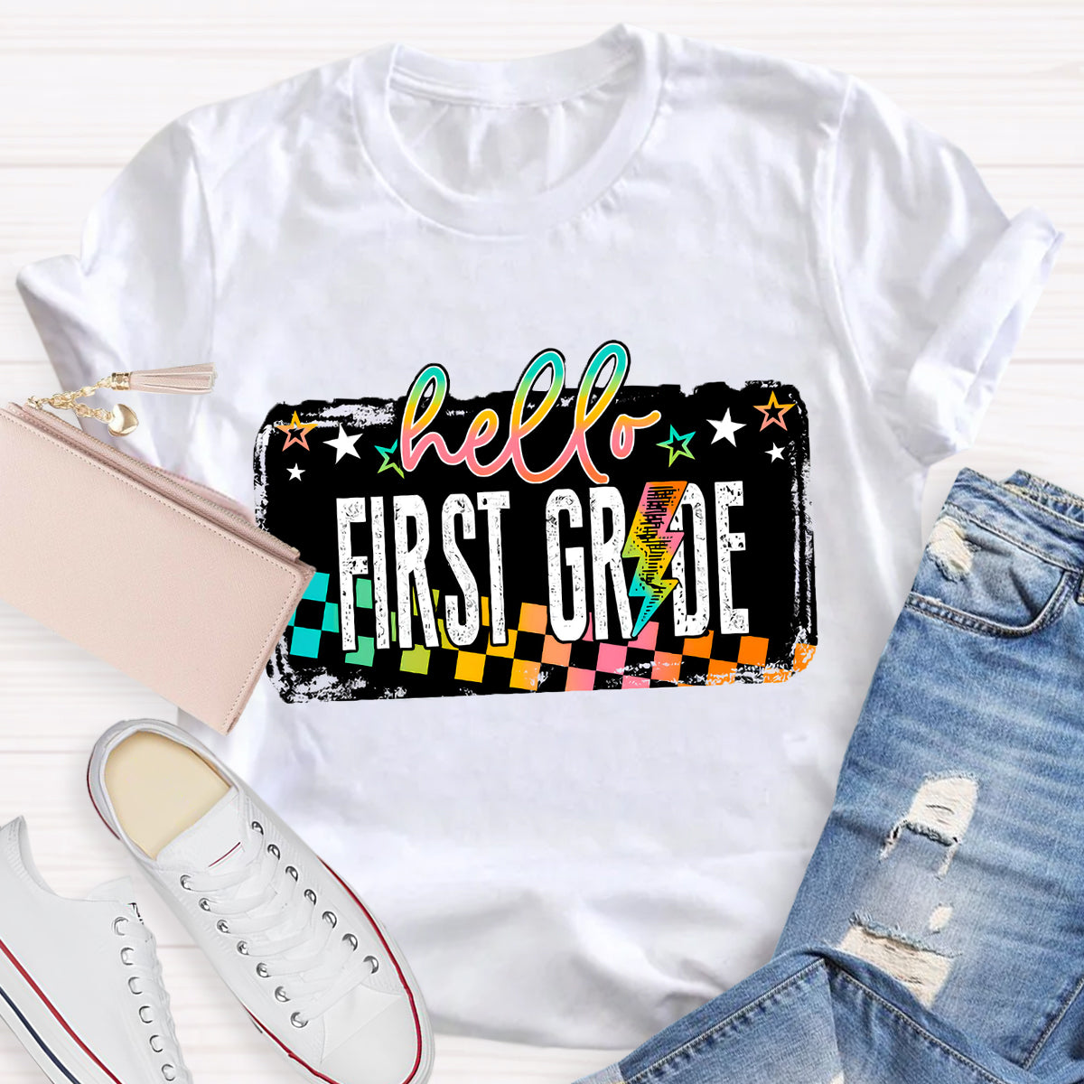 Personalized Grade Hello First Grade Teacher T-Shirt