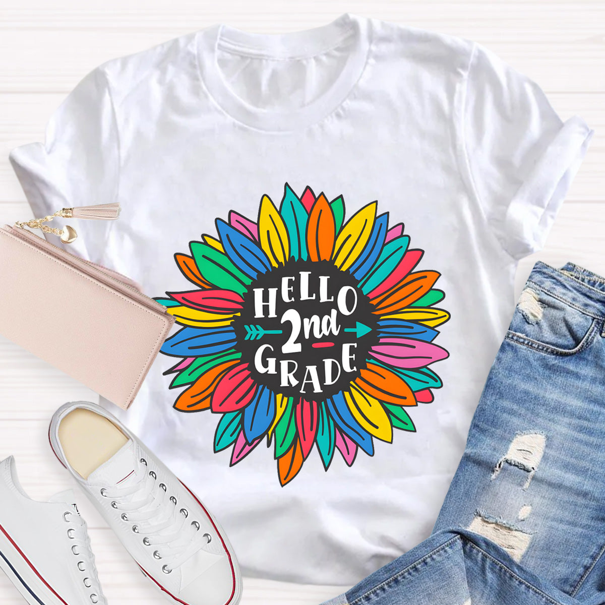 Personalized Grade Hello 2nd Grade Sunflower Teacher T-Shirt
