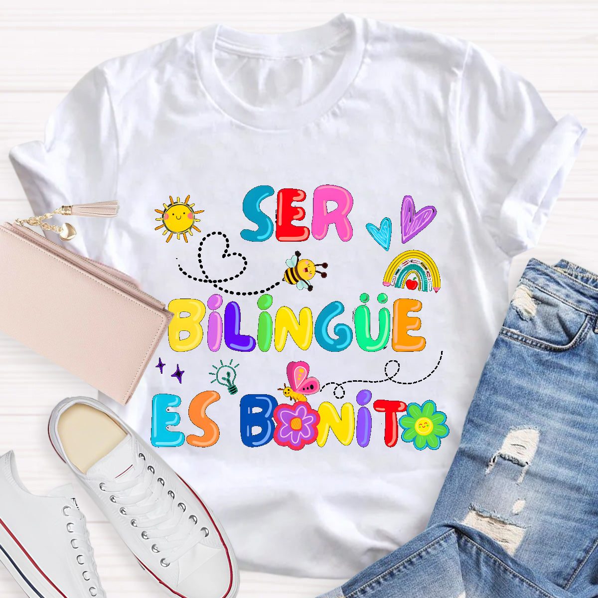 Brighter Floral Ser Bilingue Es Un Super Poder Spanish Teacher T-Shirt