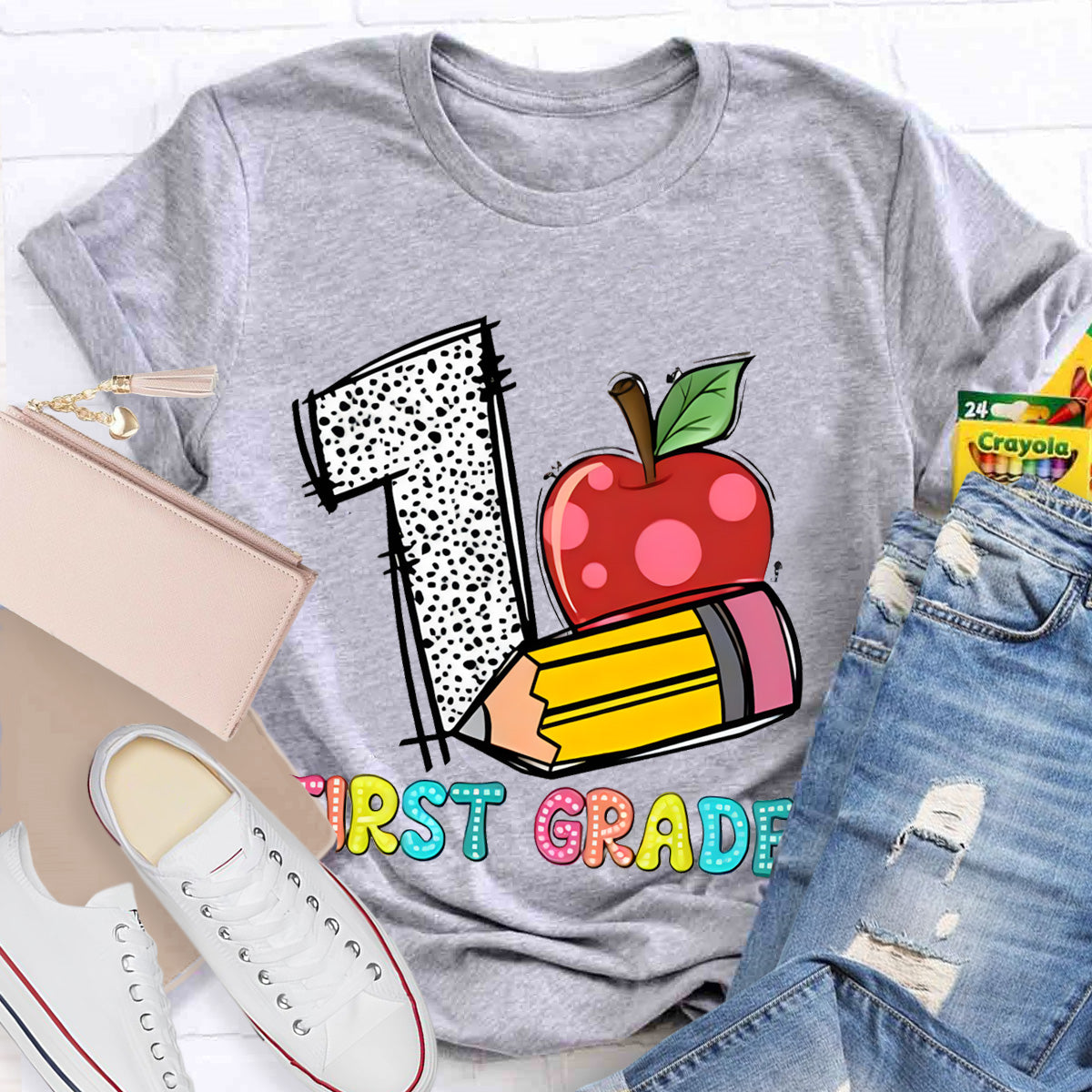 Personalized Grade Apple with First Grade Teacher T-Shirt