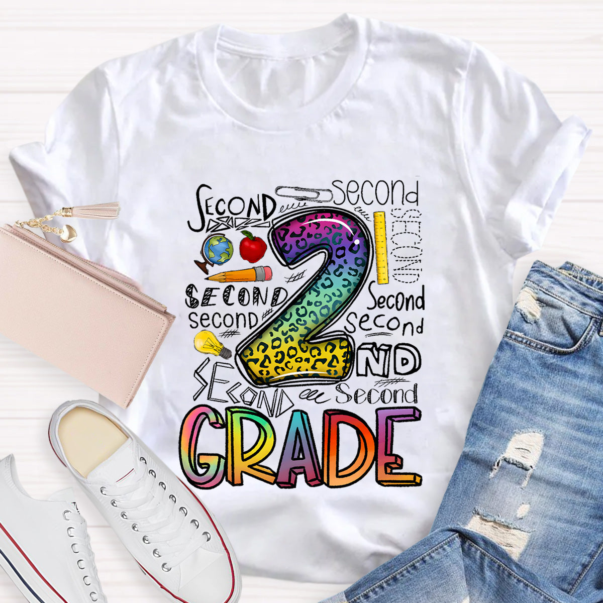Personalized Grade Leopard 2nd Grade Teacher T-Shirt