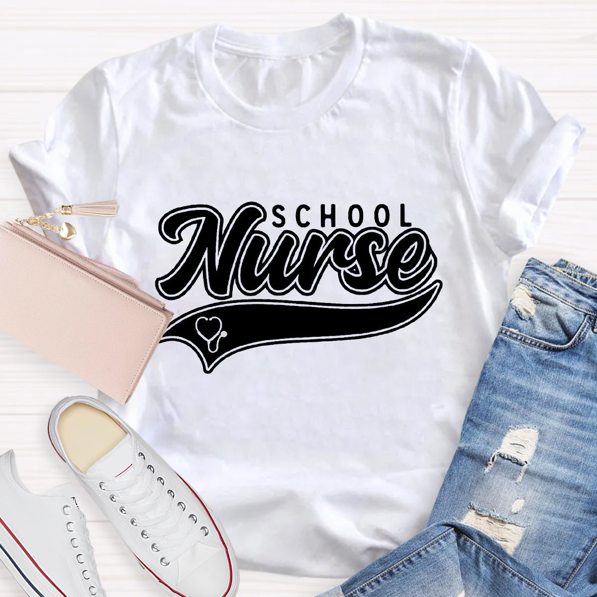 School Nurse Letter Printed T-Shirt