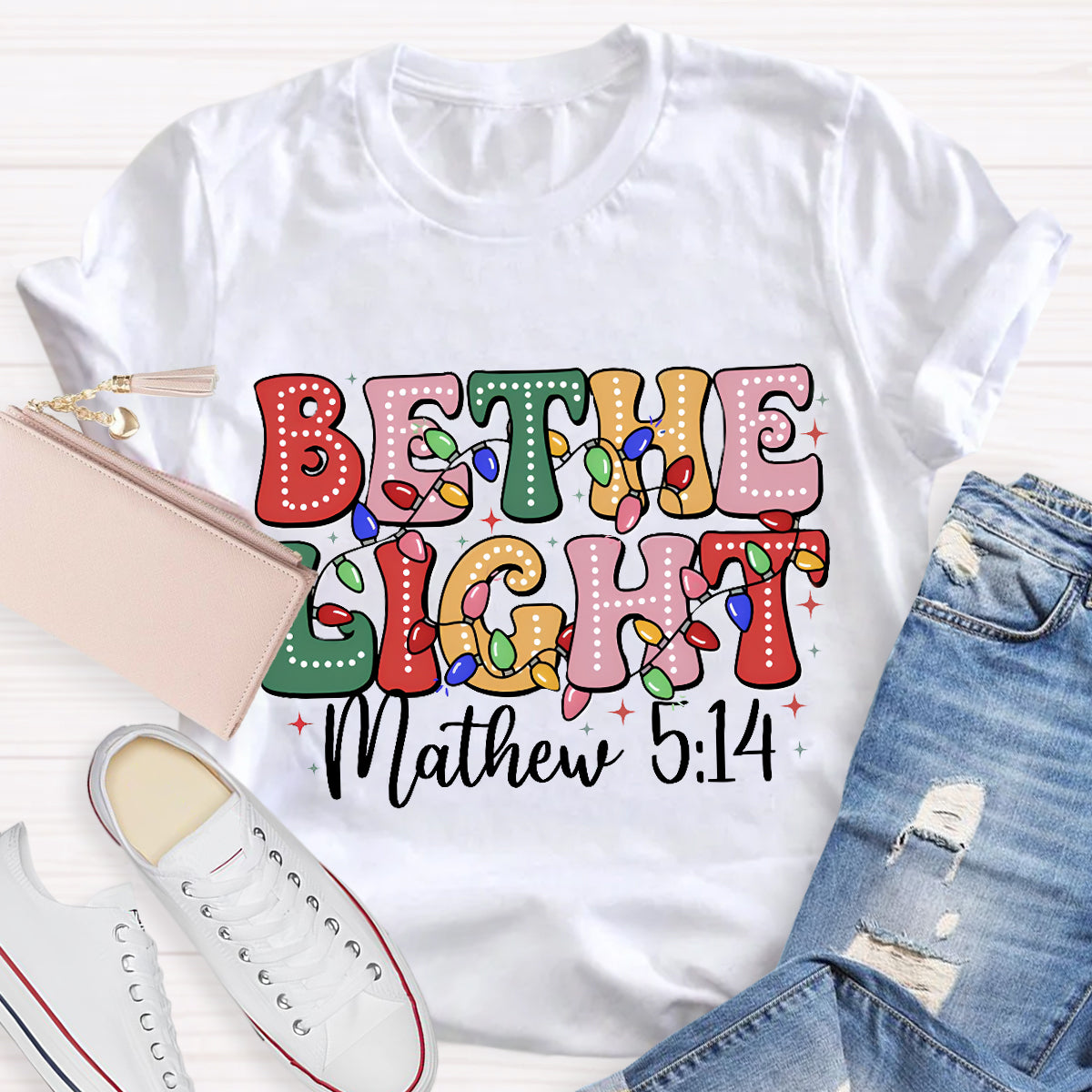 Christmas Be The Light Teacher T-Shirt