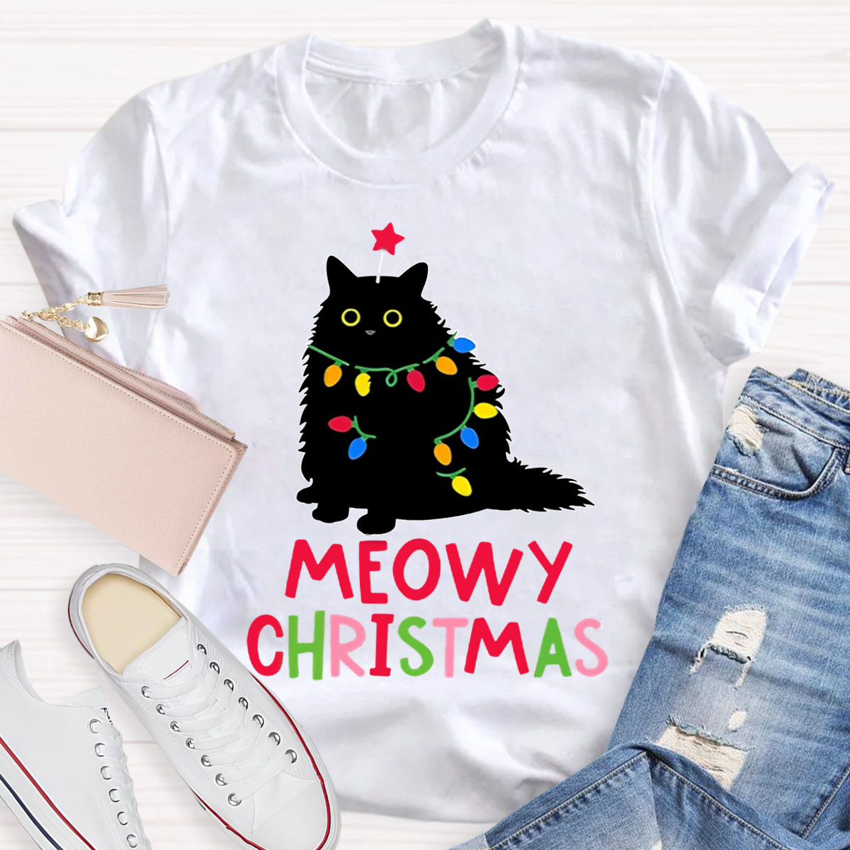 Meowy Christmas Teacher T-Shirt