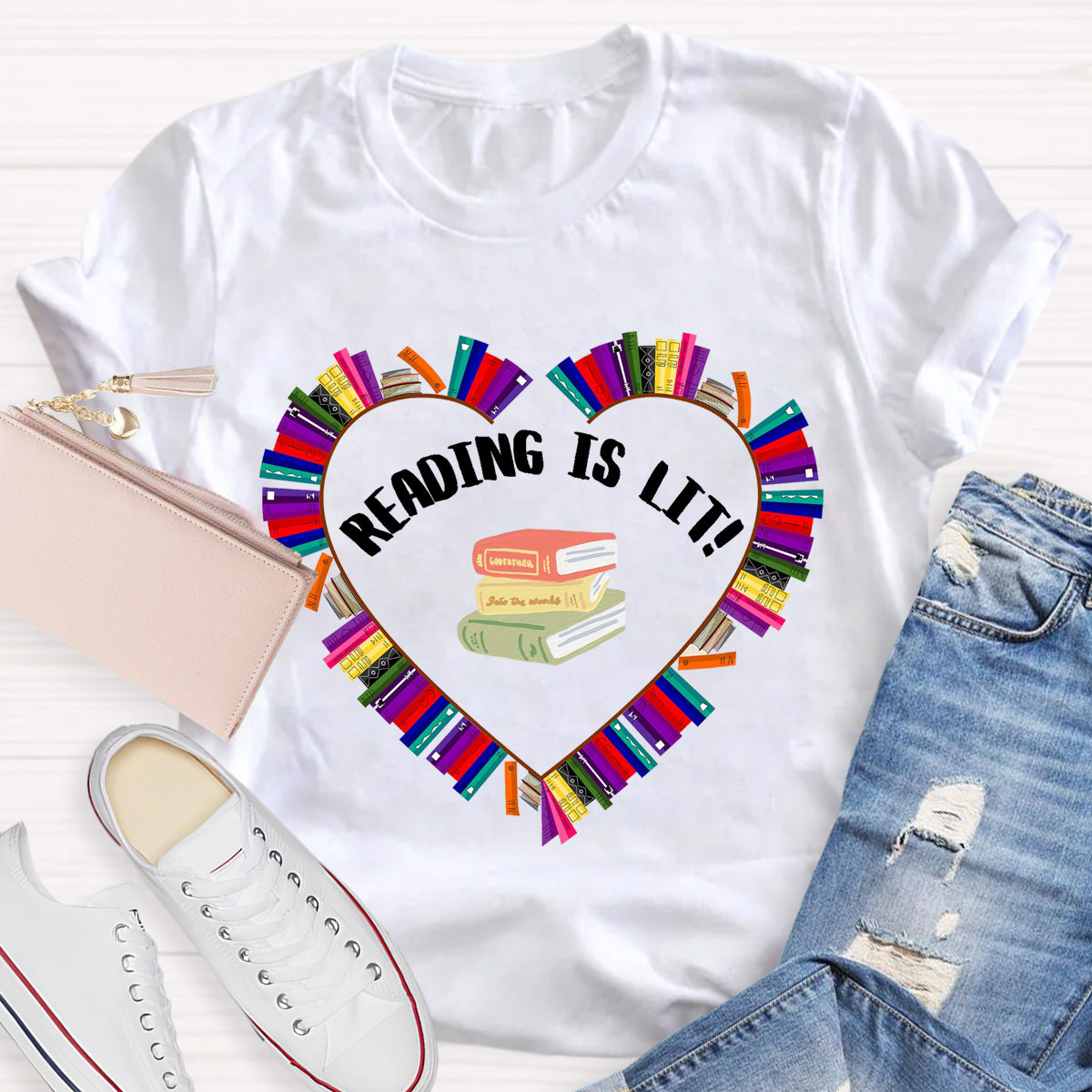Reading Is Lit Books Heart Teacher T-Shirt