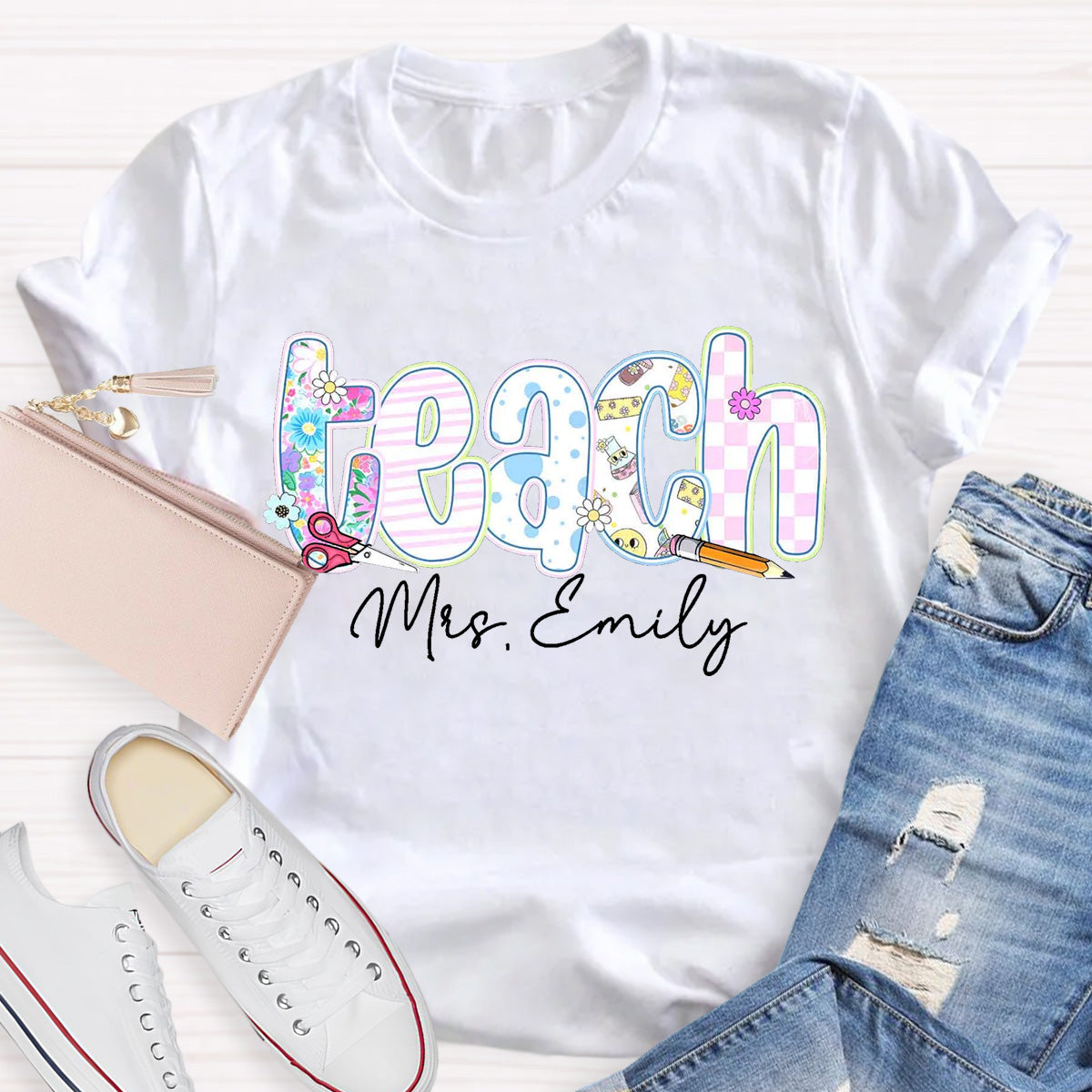 Personalized Name Floral Teacher Training Aid T-Shirt