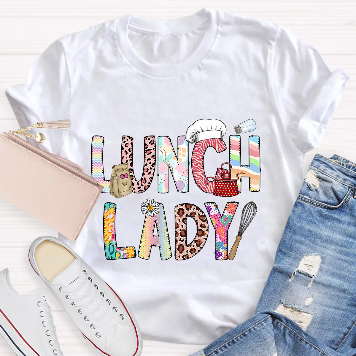 Lunch Lady Flower Teacher T-Shirt