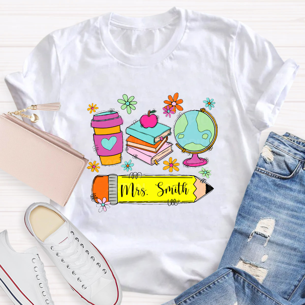 Personalized Teacher Name Coffee Books T-Shirt