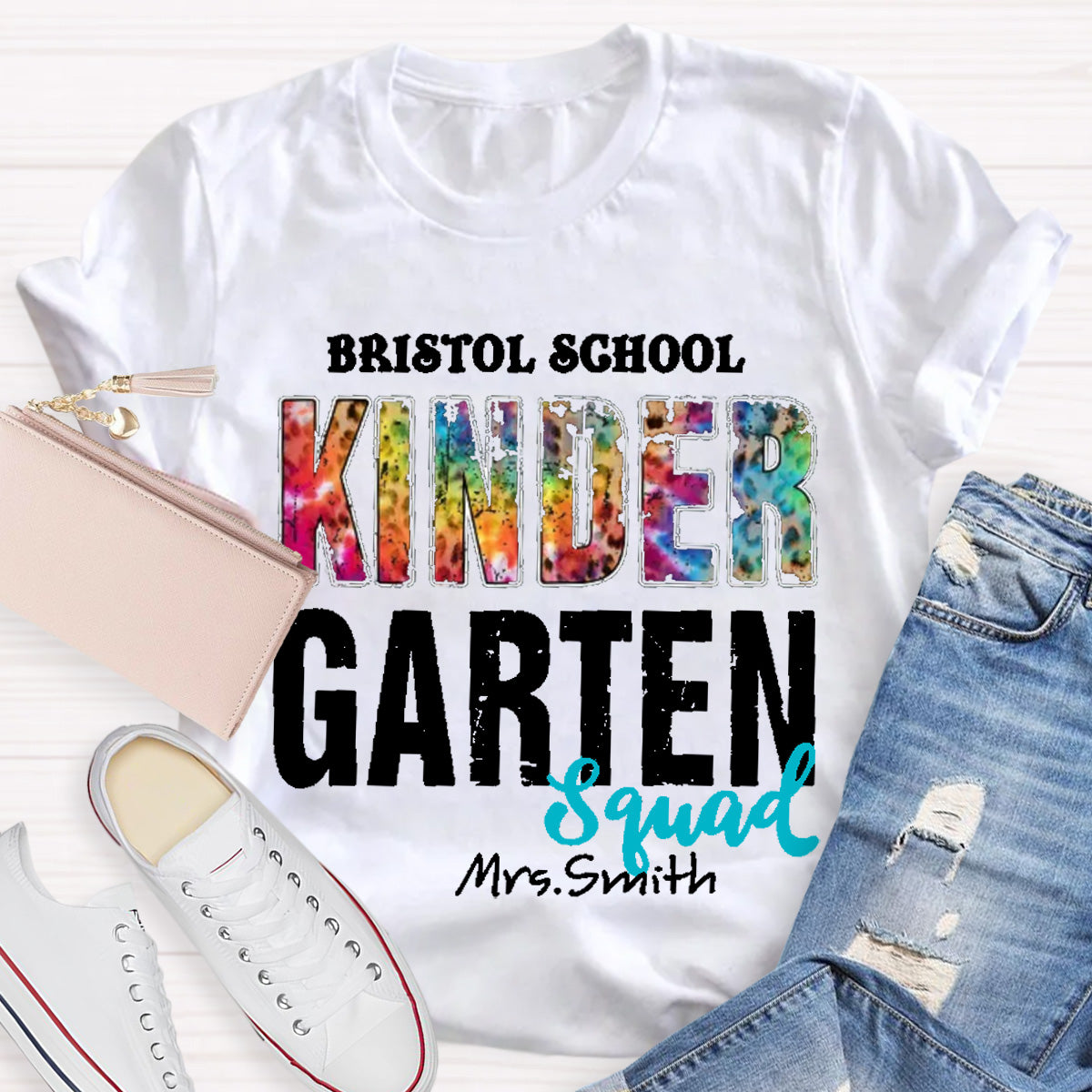 Personalized School Name Teacher Name And Grade Squad Colorful Leopard T-Shirt