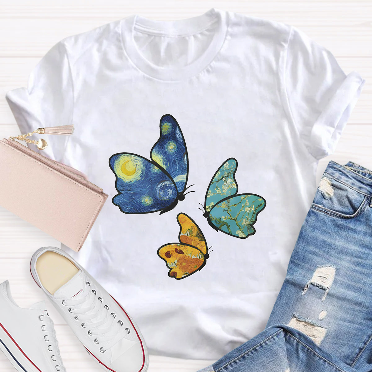 Star Art Butterfly Teacher T-Shirt