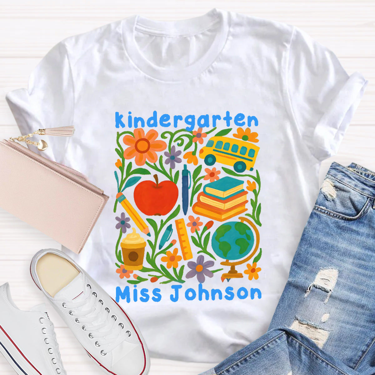 Personalized Grade And Name Back To School Floral Teacher T-Shirt