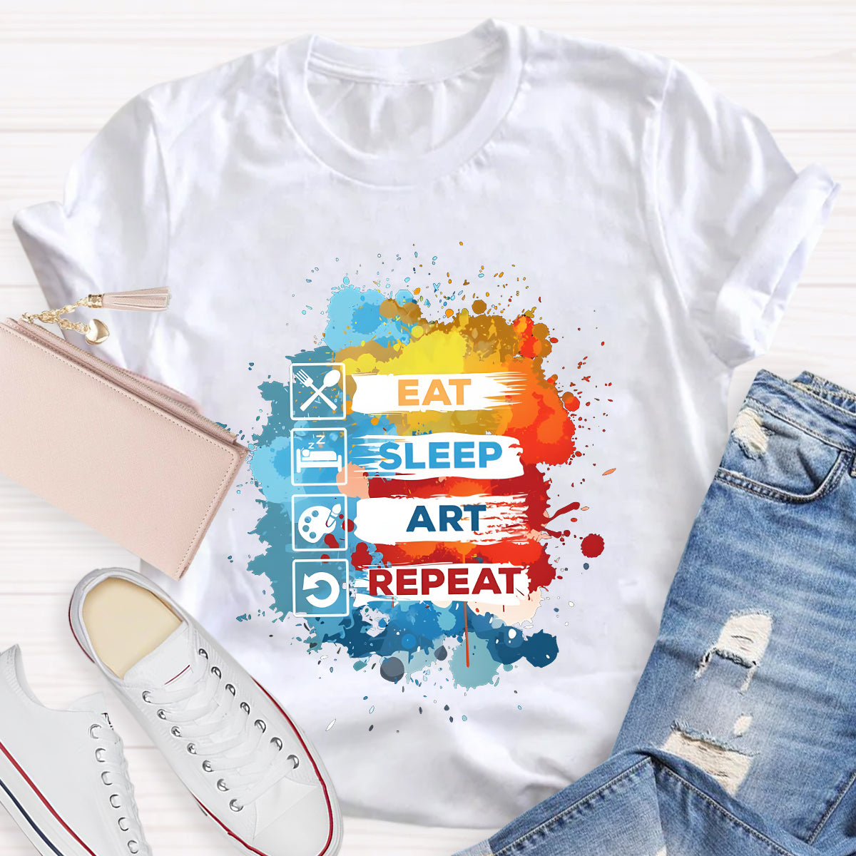Eat Sleep Art Repeat Teacher T-Shirt