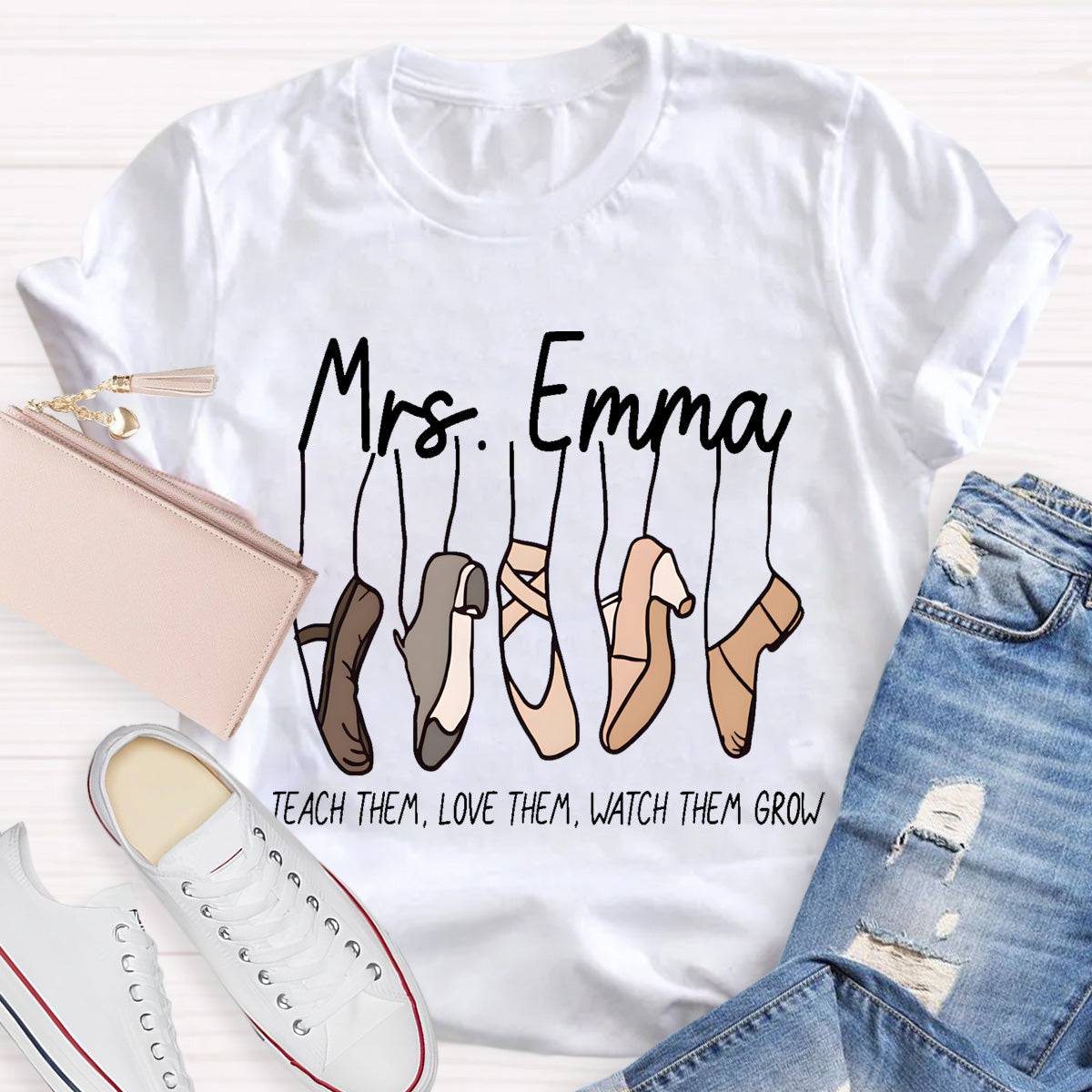 Personalized Name Watch Them Grow Teacher T-Shirt
